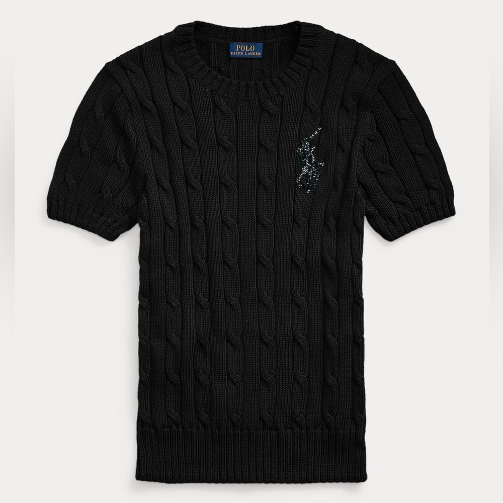 Polo Ralph Lauren - Beaded Big Pony Cable Sweater - Black - Size M - New